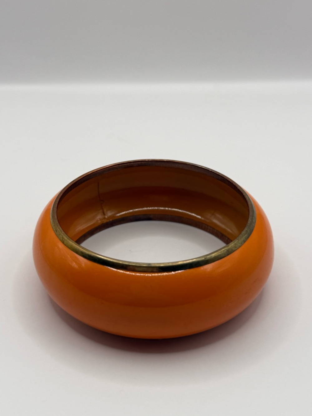 Vintage Orange Enamel Bangle Bracelet Gold Trim